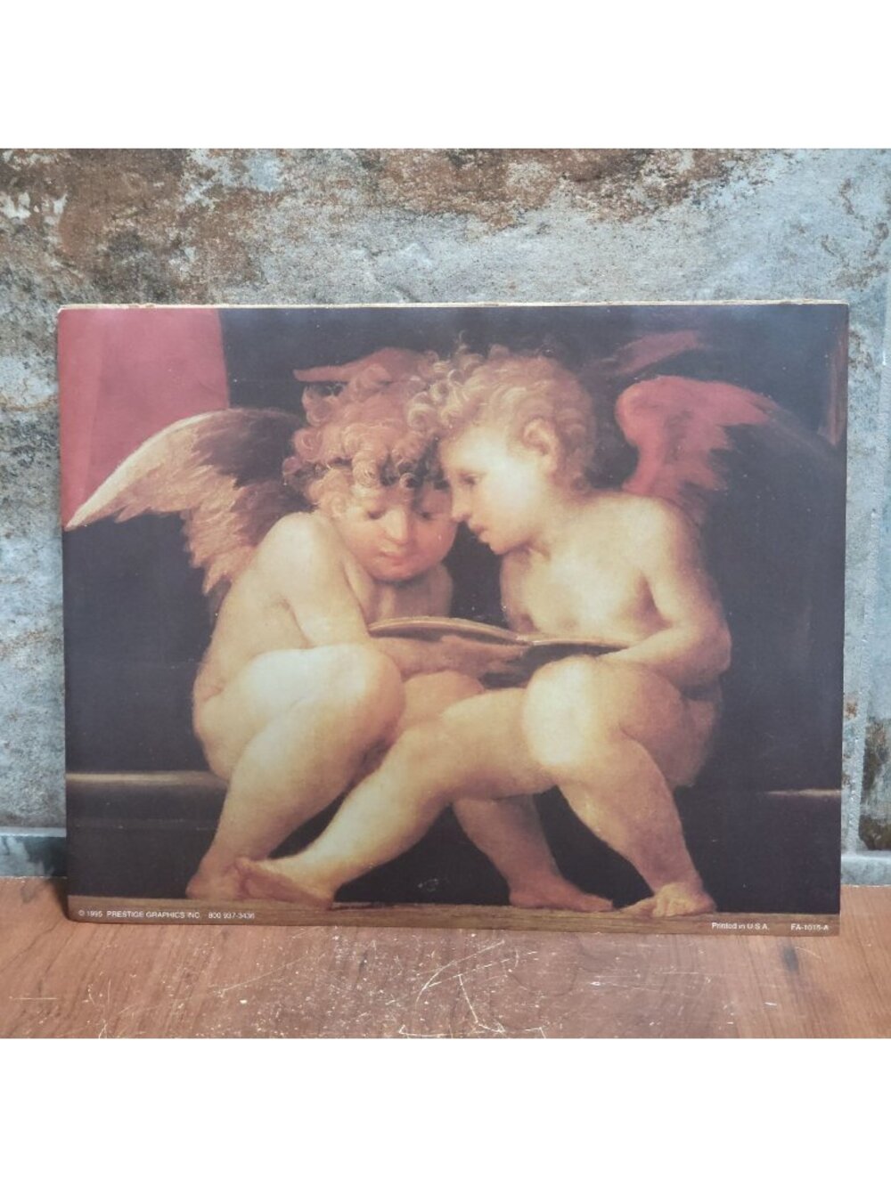 Vintage Unframed Two Cherubs Reading Wall Decor 1995